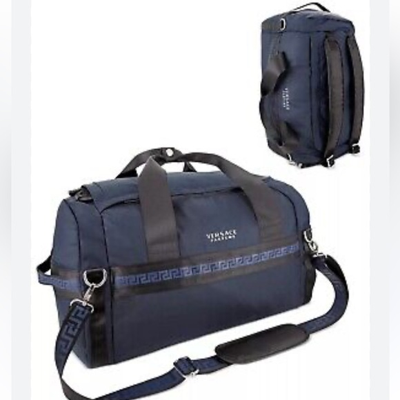 VERSACE PERFUME NEW DUFFLE BAG CONVERTIBLE TO BACKPACK BLACK AND BLUE - Picture 3 of 12